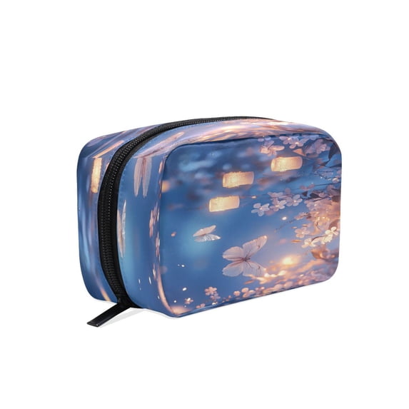 BZSMCE Makeup and Cosmetic Bag Women Simple Butterfly Among Glowing Lights Pattern Square Cosmetic Bag