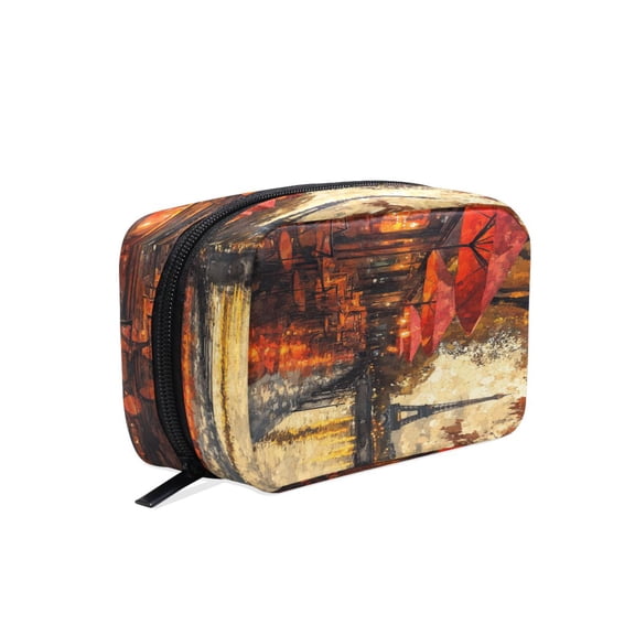 BZSMCE Makeup and Cosmetic Bag Women Simple Cafe by Tower Evening Scene Pattern Square Cosmetic Bag