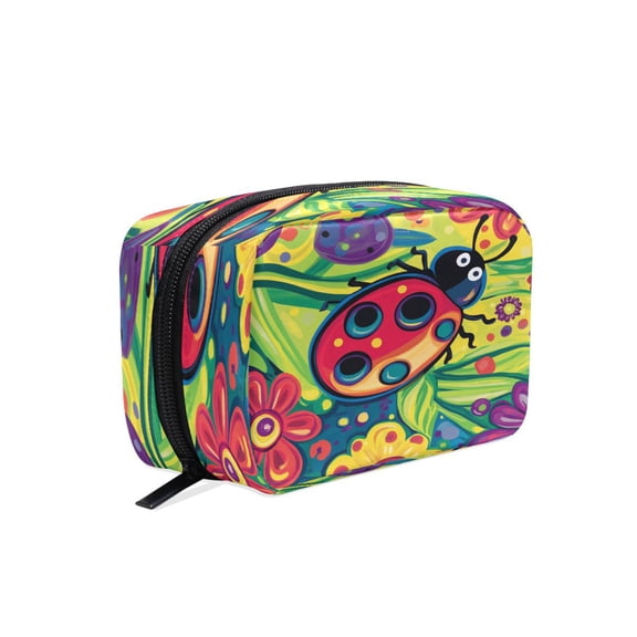 BZSMCE Makeup and Cosmetic Bag Women Simple Cartoon Ladybug Pattern Square Cosmetic Bag