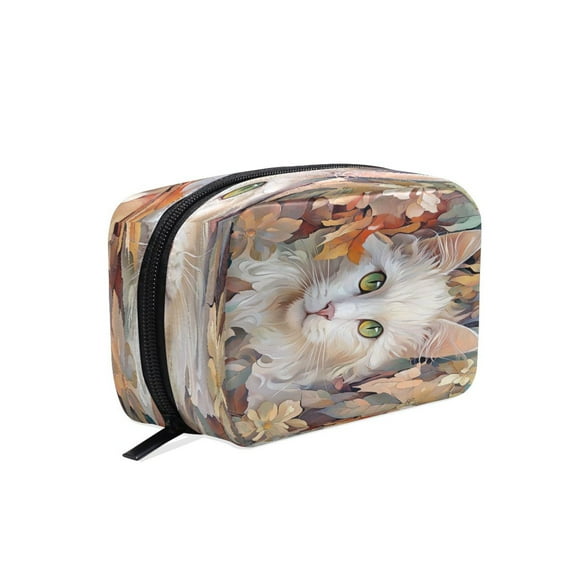 BZSMCE Makeup and Cosmetic Bag Women Simple Cat Surrounded by White Pattern Square Cosmetic Bag