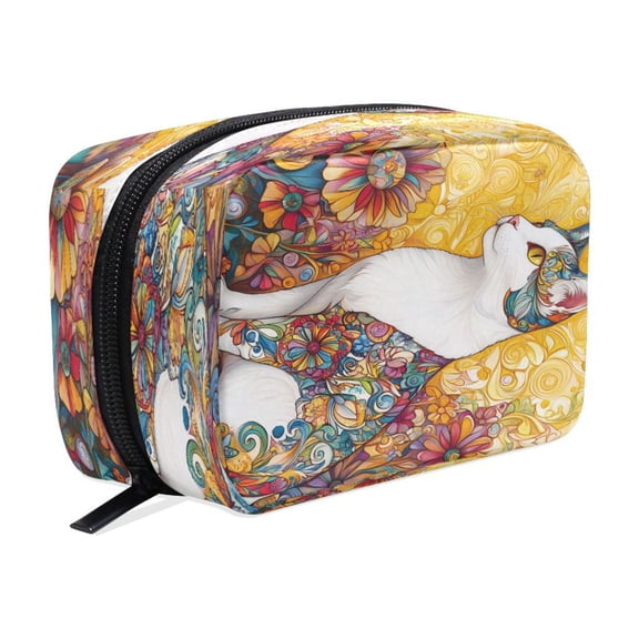 BZSMCE Makeup and Cosmetic Bag Women Simple Cat's Embrace Pattern Square Cosmetic Bag