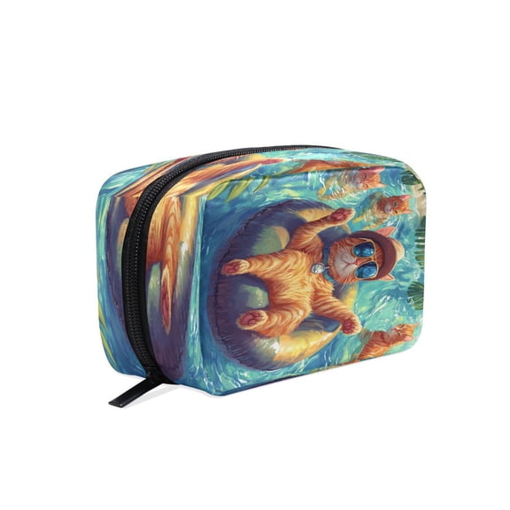 BZSMCE Makeup and Cosmetic Bag Women Simple Cats Swimming Pattern Square Cosmetic Bag