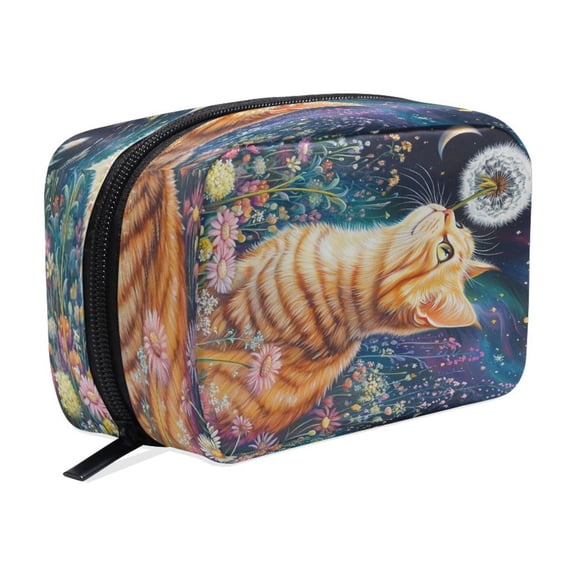 BZSMCE Makeup and Cosmetic Bag Women Simple Cosmic Cat Pattern Square Cosmetic Bag