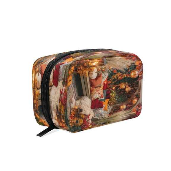 BZSMCE Makeup and Cosmetic Bag Women Simple Cozy Autumn Garden Pattern Square Cosmetic Bag