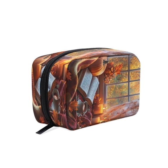 BZSMCE Makeup and Cosmetic Bag Women Simple Cozy Autumn Reading Nook Pattern Square Cosmetic Bag