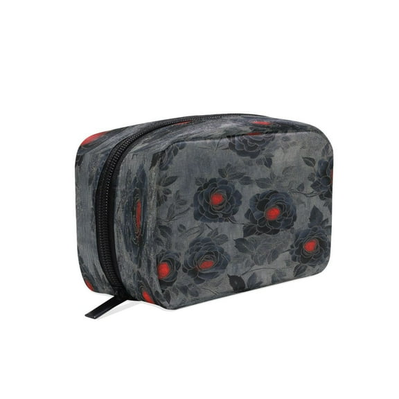 BZSMCE Makeup and Cosmetic Bag Women Simple Dark Floral Pattern Square Cosmetic Bag