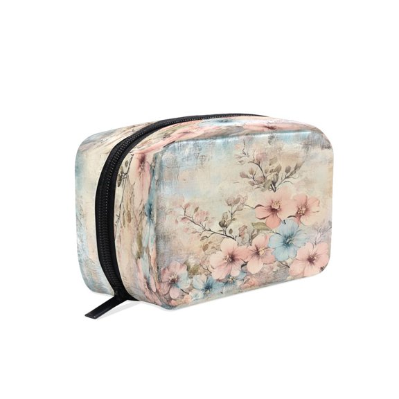 BZSMCE Makeup and Cosmetic Bag Women Simple Delicate Blossoms on Soft Canvas Pattern Square Cosmetic Bag