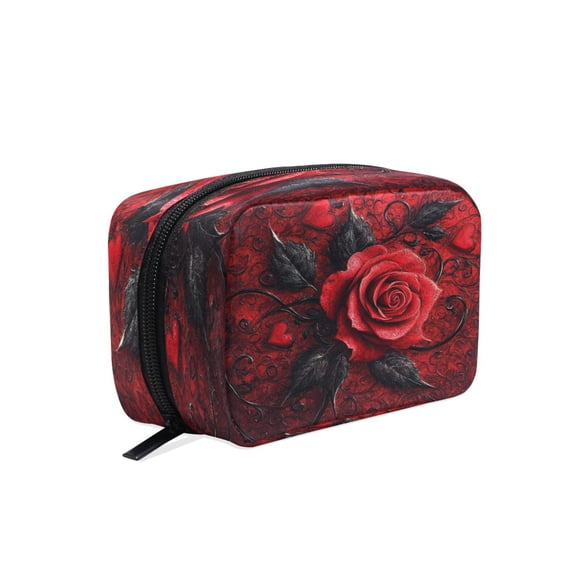 BZSMCE Makeup and Cosmetic Bag Women Simple Design Rose Printed Pattern Square Cosmetic Bag