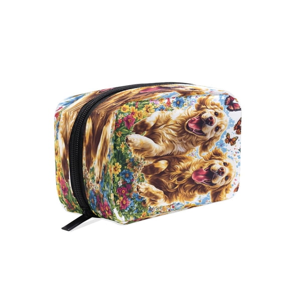 BZSMCE Makeup and Cosmetic Bag Women Simple Dogs Running Among Butterflies Pattern Square Cosmetic Bag