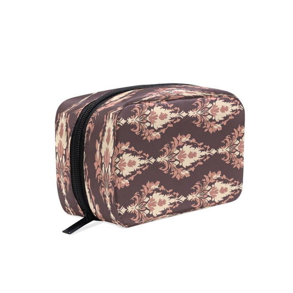 BZSMCE Makeup and Cosmetic Bag Women Simple Elegant Earthy Damask Pattern Square Cosmetic Bag