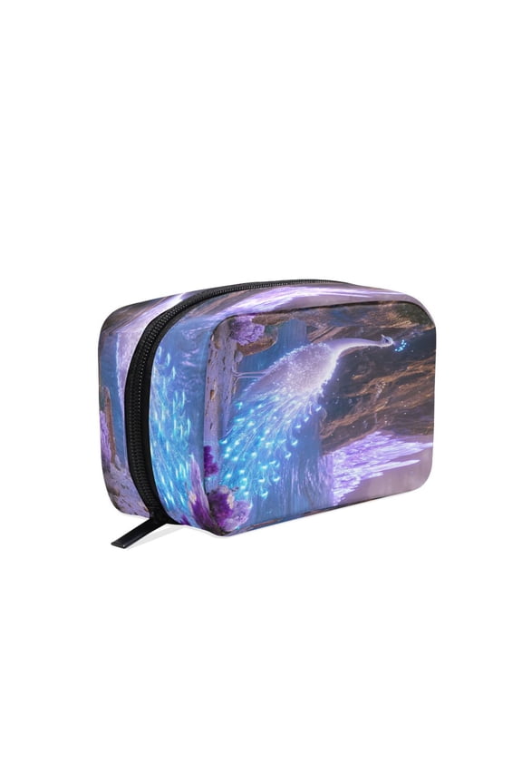 Makeup and Cosmetic Bag Women Simple Fantasy Peacock Crystals Pattern Square Cosmetic Bag