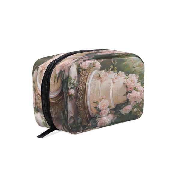 BZSMCE Makeup and Cosmetic Bag Women Simple Floral Decorated Tiered Wedding Cake Pattern Square Cosmetic Bag