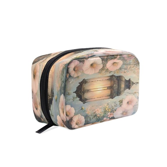 BZSMCE Makeup and Cosmetic Bag Women Simple Floral Lantern Artwork Pattern Square Cosmetic Bag