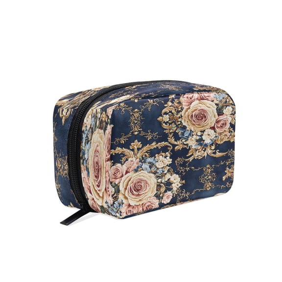 BZSMCE Makeup and Cosmetic Bag Women Simple Floral Ornate Pattern Square Cosmetic Bag
