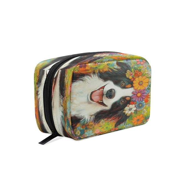 BZSMCE Makeup and Cosmetic Bag Women Simple Fun Loving Dog Pattern Square Cosmetic Bag