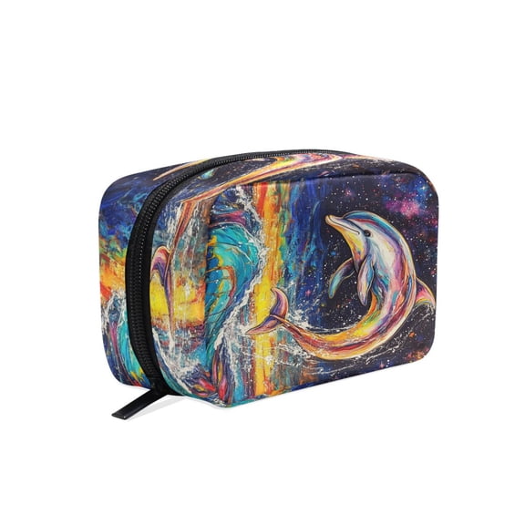 BZSMCE Makeup and Cosmetic Bag Women Simple Galactic Wave Rider Pattern Square Cosmetic Bag
