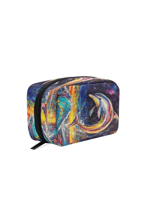 BZSMCE Makeup and Cosmetic Bag Women Simple Galactic Wave Rider Pattern Square Cosmetic Bag