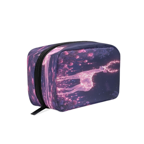 BZSMCE Makeup and Cosmetic Bag Women Simple Glowing Deer in Magical Forest Pattern Square Cosmetic Bag