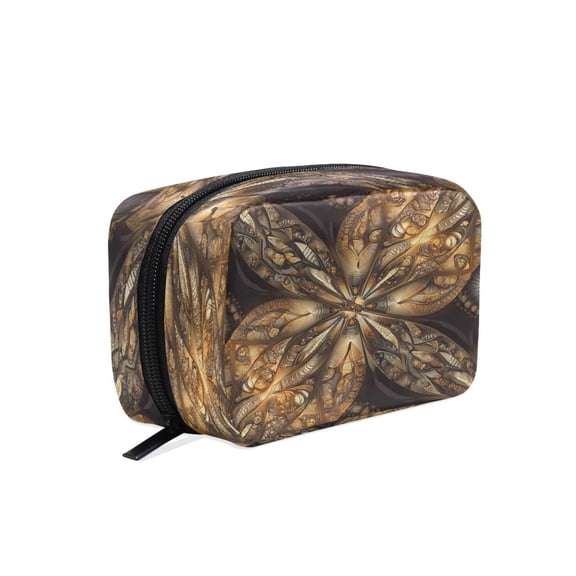 BZSMCE Makeup and Cosmetic Bag Women Simple Golden Elegance Pattern Square Cosmetic Bag