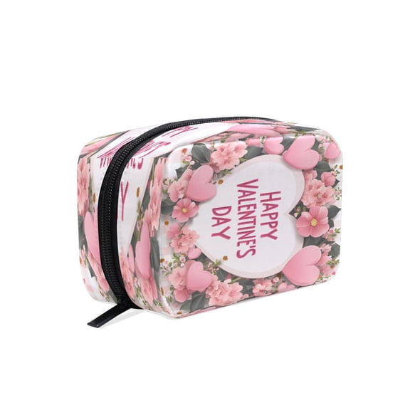 BZSMCE Makeup and Cosmetic Bag Women Simple Happy Valentine's Day Pattern Square Cosmetic Bag