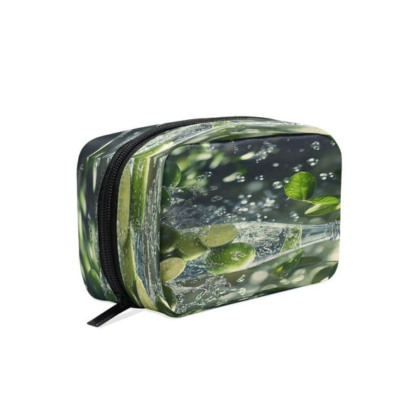 BZSMCE Makeup and Cosmetic Bag Women Simple Lime Slices in Sparkling Water Pattern Square Cosmetic Bag