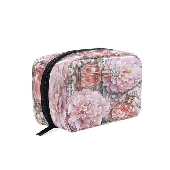 BZSMCE Makeup and Cosmetic Bag Women Simple Perfume and Flowers Pattern Square Cosmetic Bag