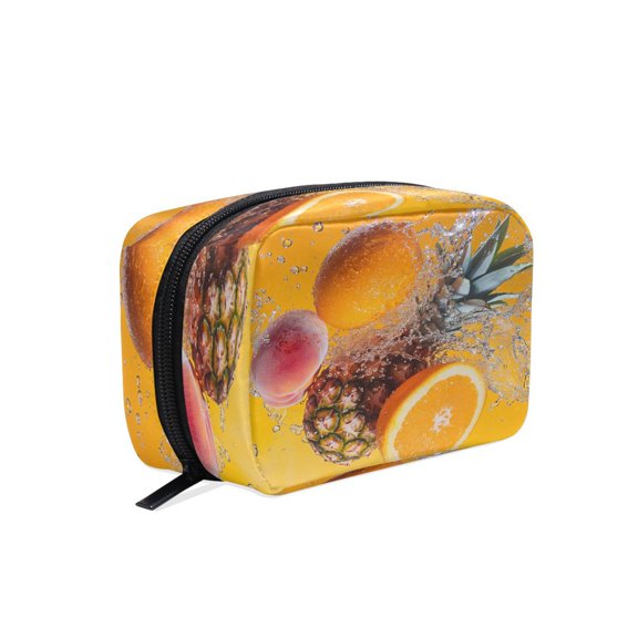BZSMCE Makeup and Cosmetic Bag Women Simple Pineapple Orange with Water Splash Pattern Square Cosmetic Bag