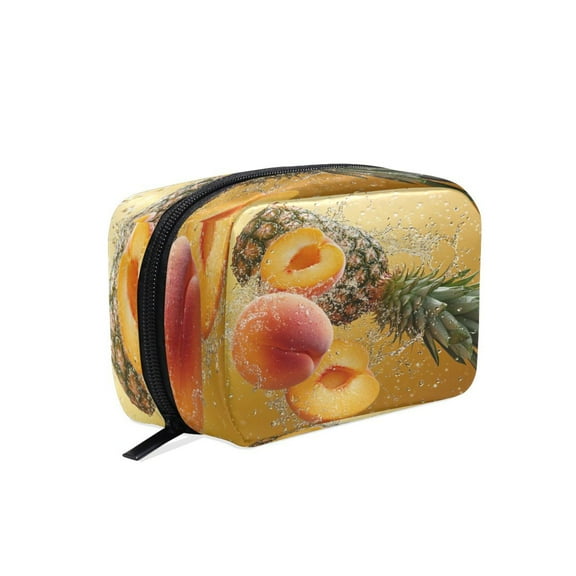 BZSMCE Makeup and Cosmetic Bag Women Simple Pineapple Peaches with Water Splash Pattern Square Cosmetic Bag
