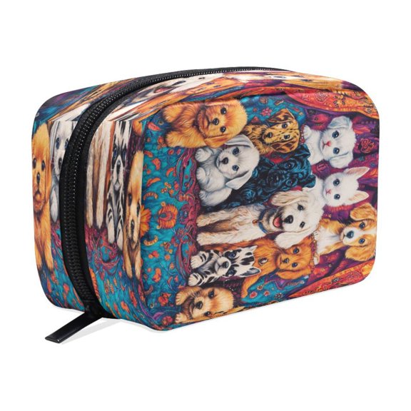 BZSMCE Makeup and Cosmetic Bag Women Simple Puppy Parade Pattern Square Cosmetic Bag