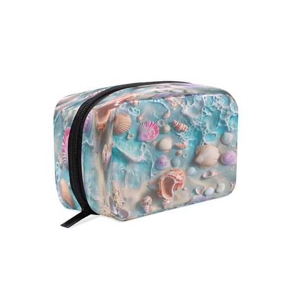 BZSMCE Makeup and Cosmetic Bag Women Simple Seashells Beach Pattern Square Cosmetic Bag