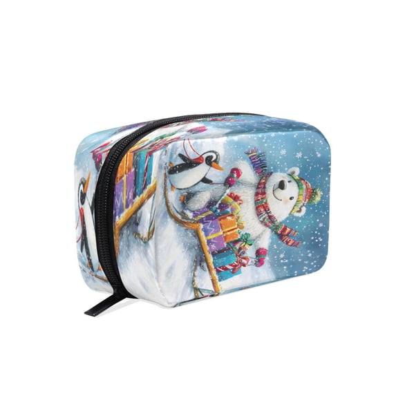 BZSMCE Makeup and Cosmetic Bag Women Simple Sledding in Snow Pattern Square Cosmetic Bag