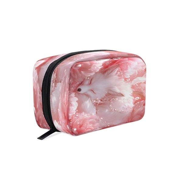 BZSMCE Makeup and Cosmetic Bag Women Simple Sleeping Fox in Flowers Pattern Square Cosmetic Bag
