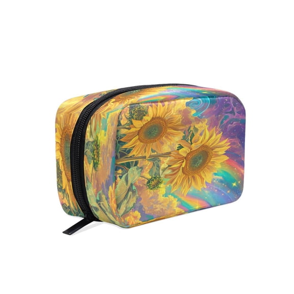 BZSMCE Makeup and Cosmetic Bag Women Simple Sunflowers in Cosmic Dream Pattern Square Cosmetic Bag