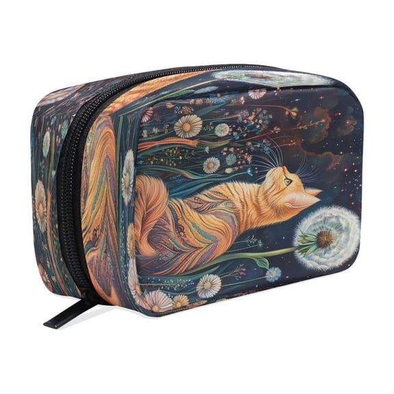 BZSMCE Makeup and Cosmetic Bag Women Simple The Dandelion Cat Pattern Square Cosmetic Bag