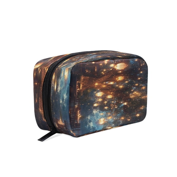 BZSMCE Makeup and Cosmetic Bag Women Simple Tree with Hanging Lanterns Evening Pattern Square Cosmetic Bag