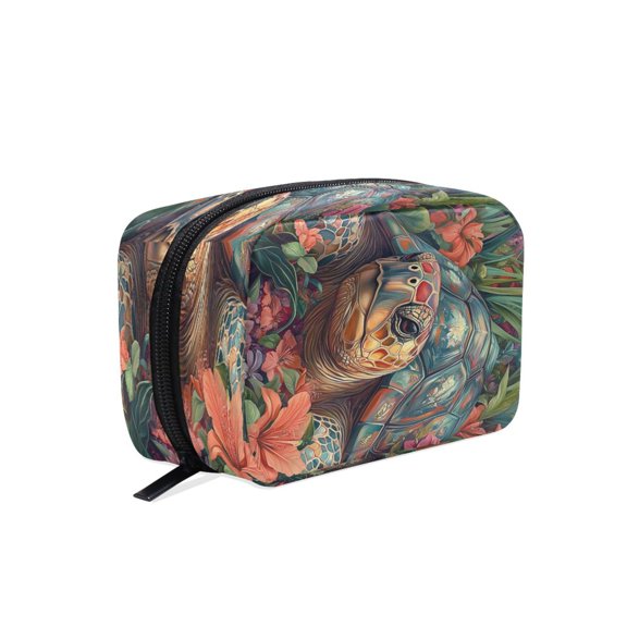 BZSMCE Makeup and Cosmetic Bag Women Simple Turtle in A Tropical Paradise Pattern Square Cosmetic Bag