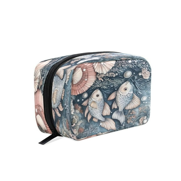 BZSMCE Makeup and Cosmetic Bag Women Simple Underwater Treasures: Golden Fish Pattern Square Cosmetic Bag