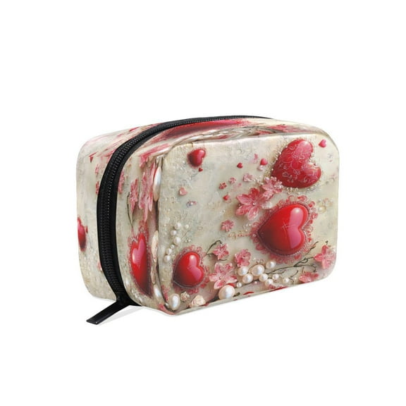 BZSMCE Makeup and Cosmetic Bag Women Simple Valentines Day Heart Printing Pattern Square Cosmetic Bag