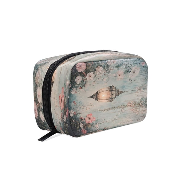 BZSMCE Makeup and Cosmetic Bag Women Simple Vintage Lantern and Flowers Pattern Square Cosmetic Bag