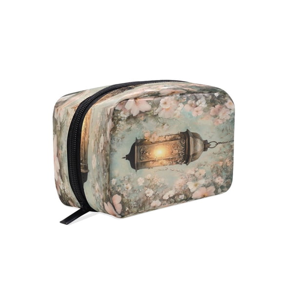 BZSMCE Makeup and Cosmetic Bag Women Simple Vintage Lantern with Floral Pattern Square Cosmetic Bag