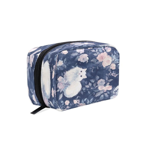 BZSMCE Makeup and Cosmetic Bag Women Simple Whimsical Floral Cats Pattern Square Cosmetic Bag