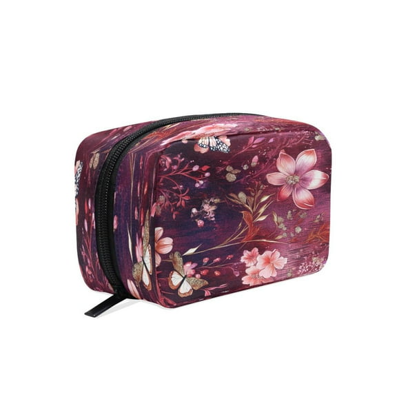 BZSMCE Makeup and Cosmetic Bag Women Simple Whimsical Floral Nightscape Pattern Square Cosmetic Bag