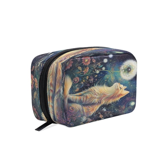 BZSMCE Makeup and Cosmetic Bag Women Simple Whimsical Whiskers in A Starry Garden Pattern Square Cosmetic Bag