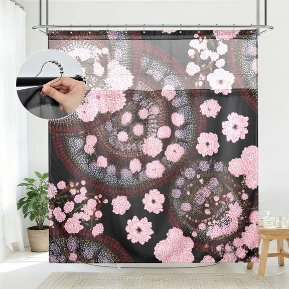 BZSMCE Mandala Cherry Blossom Pattern Pattern Bathroom Shower Curtain Set with Hooks Waterproof Double Layer Fabric 7278 Inch