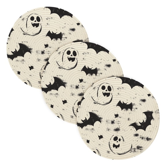 BZSMCE Mats for Pots,Pans Place Adorable Ghosts Bats Silhouettes Simple Style Pattern Pot Mats