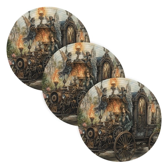 BZSMCE Mats for Pots,Pans Place Art Steampunk Train Painting Simple Style Pattern Pot Mats