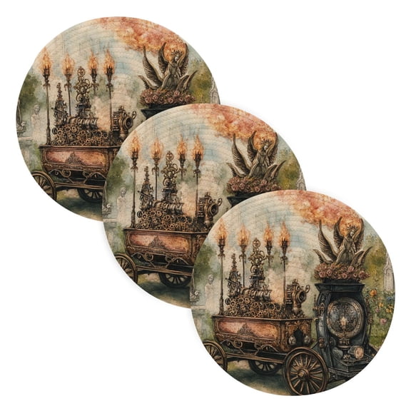 BZSMCE Mats for Pots,Pans Place Art Steampunk Train Simple Style Pattern Pot Mats