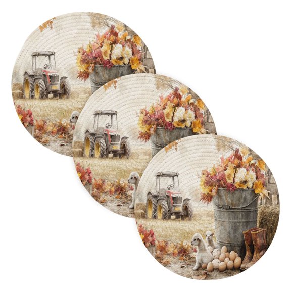 BZSMCE Mats for Pots,Pans Place Autumn Scene with Goats Eggs Simple Style Pattern Pot Mats
