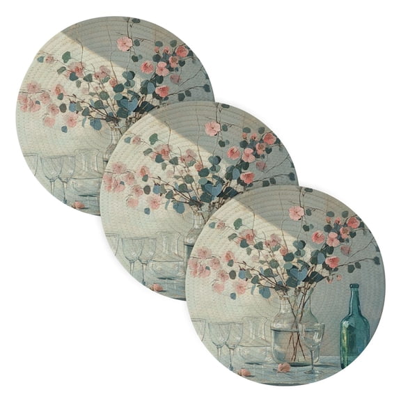 BZSMCE Mats for Pots,Pans Place Blossom Glass Bottle Painting Simple Style Pattern Pot Mats