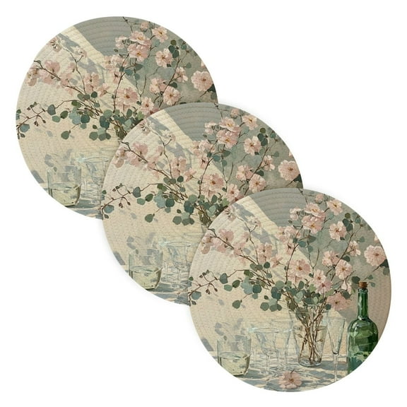 BZSMCE Mats for Pots,Pans Place Blossom Glass Bottle Pattern Simple Style Pattern Pot Mats